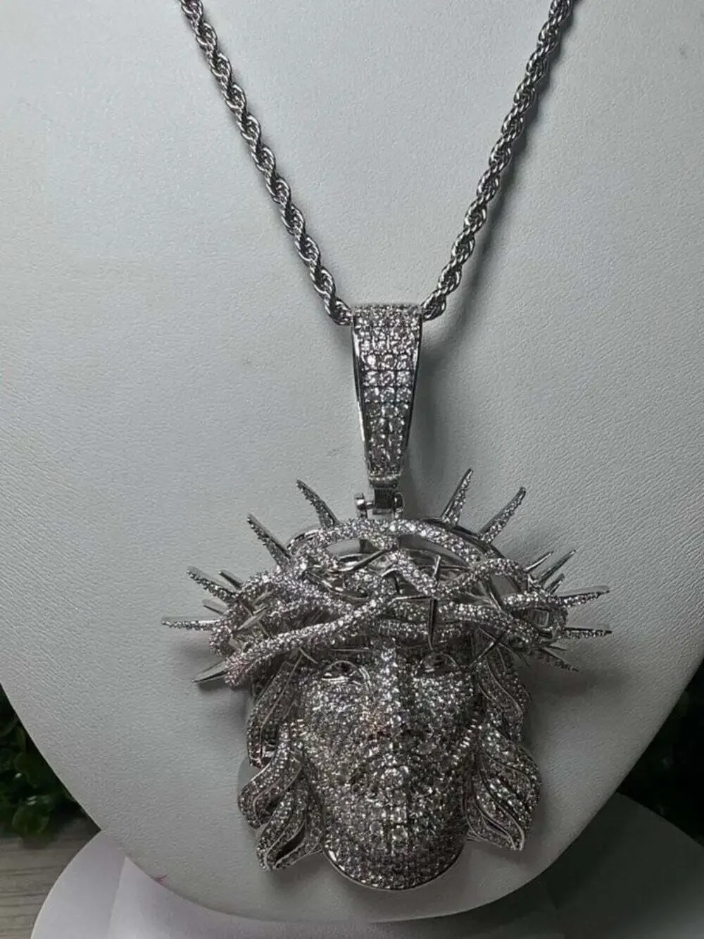 Silver Jesus pendant with rope chain 24inch